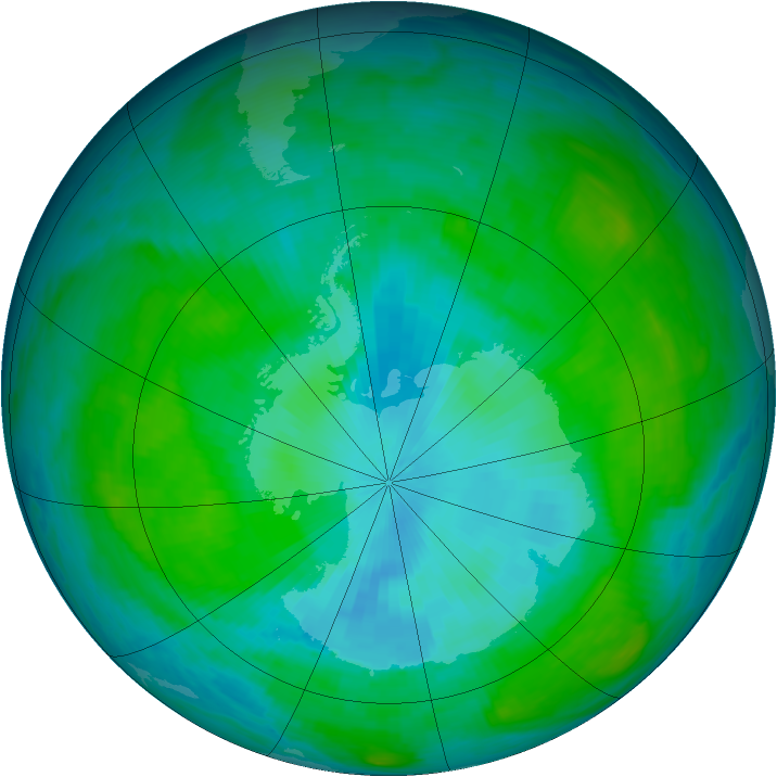 Antarctic ozone map for 30 January 1985
